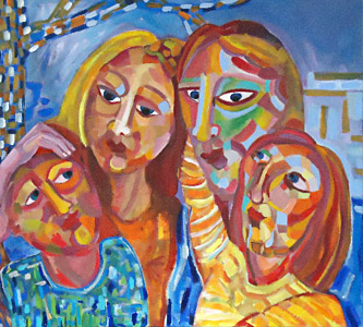 Schilderij Happy family XI van Annelies van Biesbergen, snapshot van een gelukkige familie