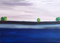 schilderij van landschap, uiterwaarden bij de Rijn