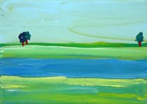 schilderij van landschap, uiterwaarden bij de Rijn