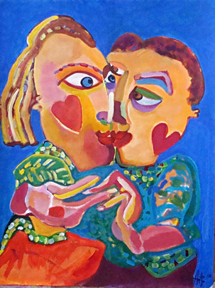 Acryl op papier, werk van Annelies van Biesbergen getiteld Kussen