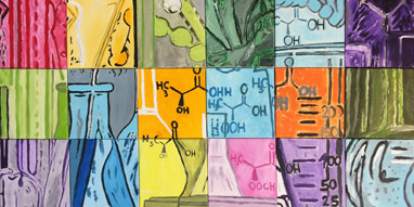 Puzzelschilderij, 18 schilderijen met collega's Corbion