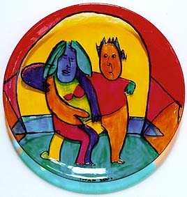 Glass plate painted with glass paint, customized for wedding.